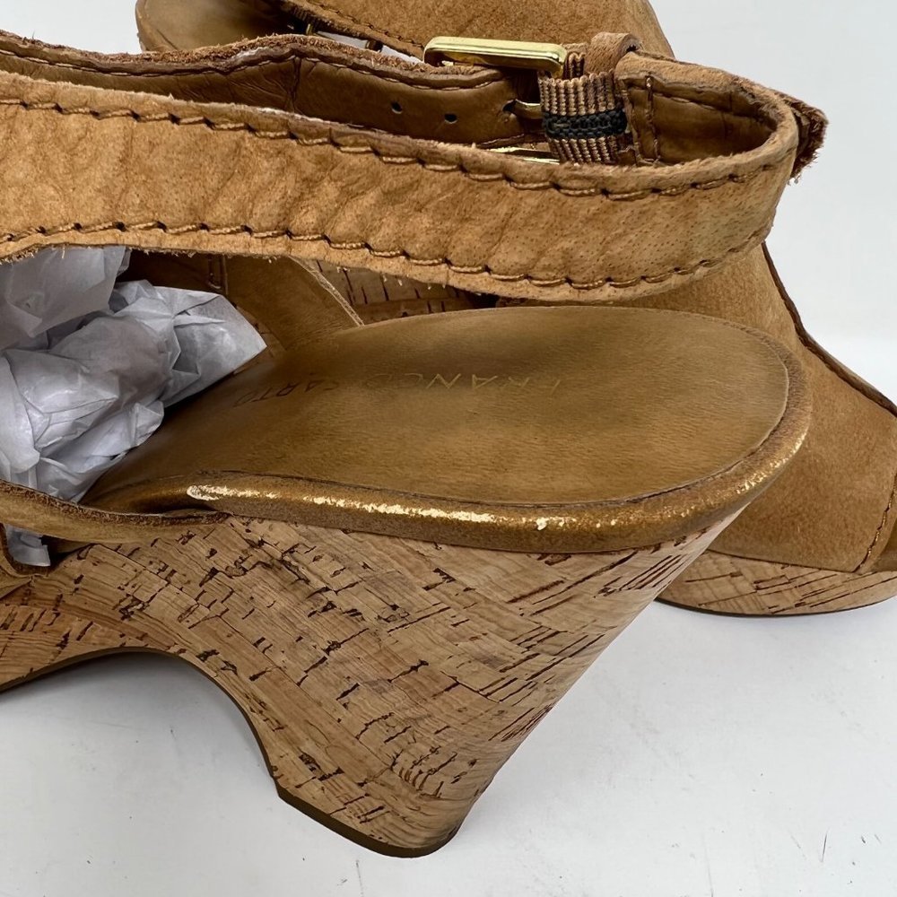 FRANCO SARTO Tan Suede Leather Wedge 5" Heel Open Toe Sandal Size 9.5M - Picture 6 of 16